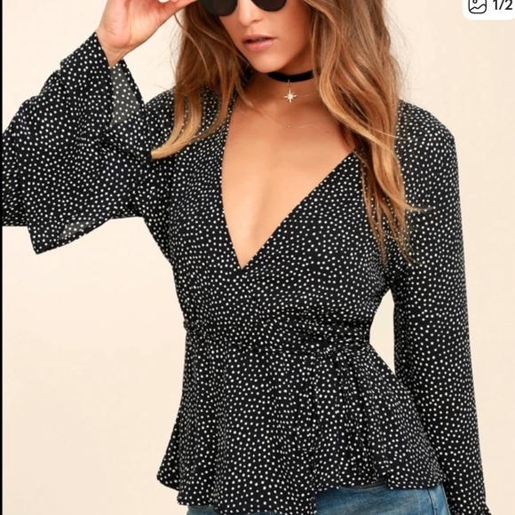 Lulus Polka Top Wrap Blouse - Picture 1 of 6
